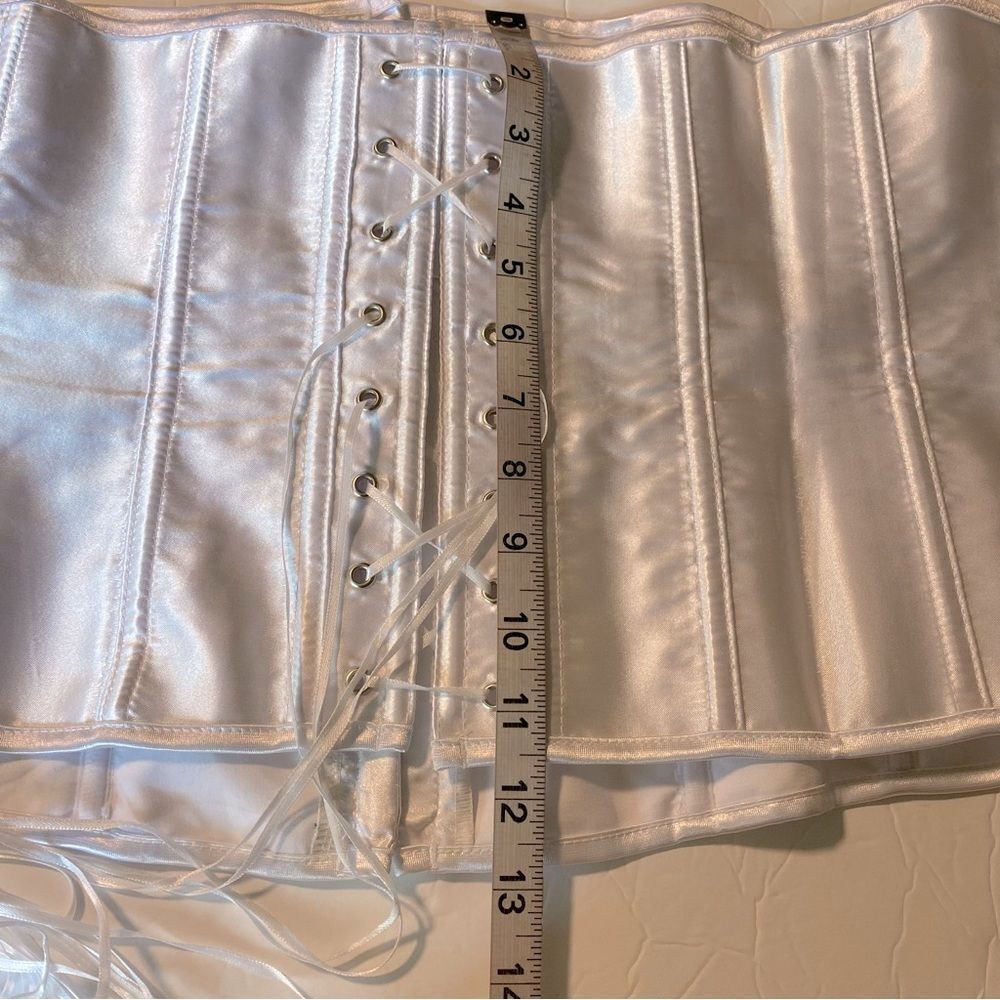 White lace up satin ribbed Overbust corset costume dress up wedding cosplay 4XL - Picture 3 of 8